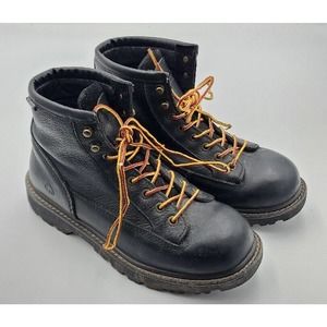 Wolverine Black Leather Work Boots with Orange Laces